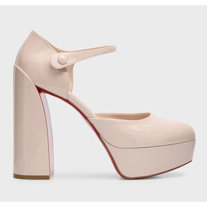 Christian Louboutin Movida MJ 130 Leche Patent Platform Block Heel Pump 37.5